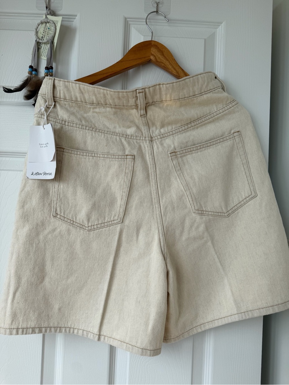 & Other Stories Cream High-Rise Denim Shorts - Picture 4 of 8